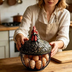panier rangement œufs forme poulet métal rustique multiusage noir blanc texturé