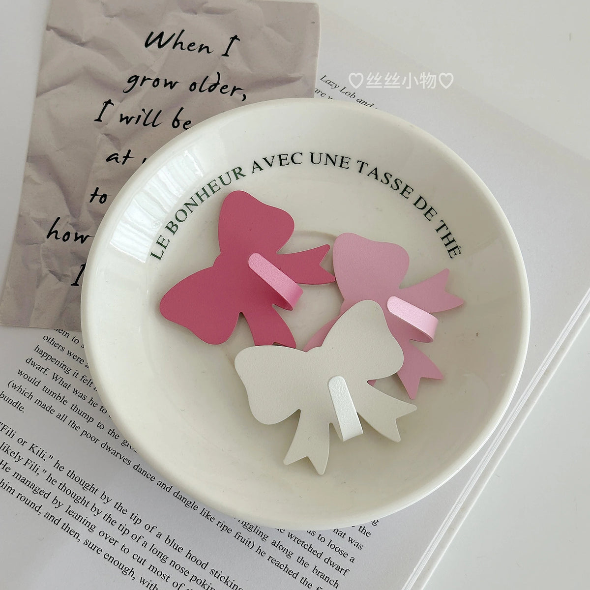 clips décoratifs nœuds blanc rose clair rose foncé modernes brillants sans perçage