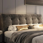 lit moderne gris foncé tête capitonnée table chevet assortie espace rangement moderne luxueux