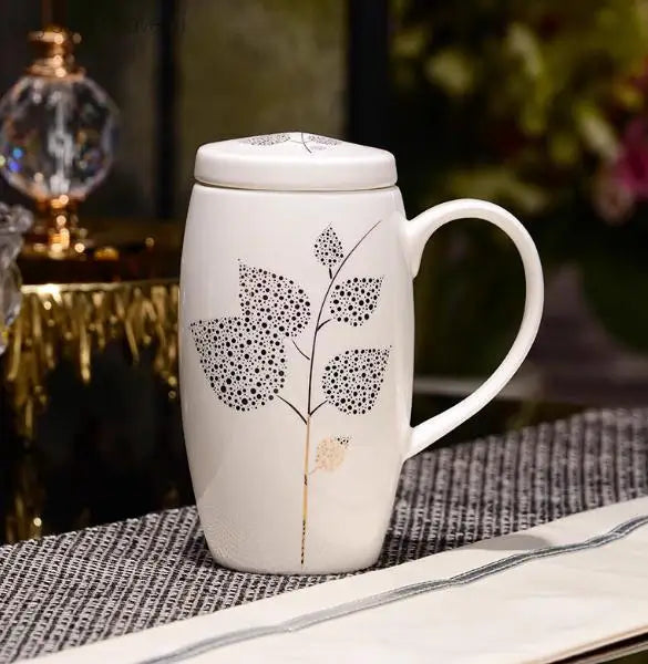 tasses thé céramique fleurs classiques poignées couvercle blanc rose vert