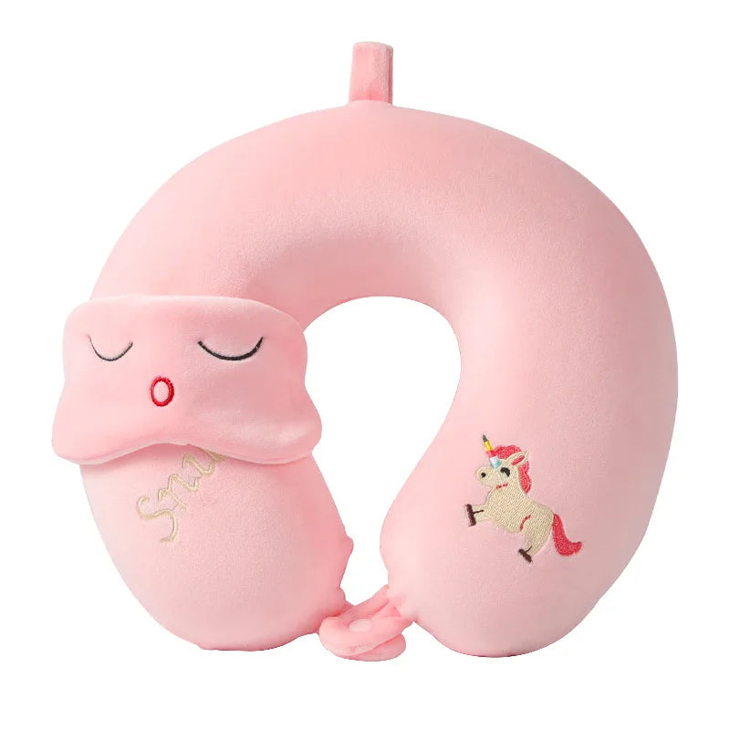 coussin voyage forme mousse mémoire forme animaux ours dinosaure poisson licorne boutons masque yeux