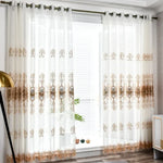 rideau tulle blanc doré brodé floral fin transparent élégant fenêtre