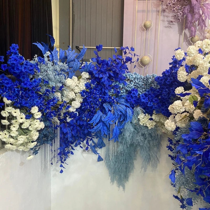 décoration événement artificielle fleurs bleu royal soie feuilles bouquets hybride ornement festifsintérieur