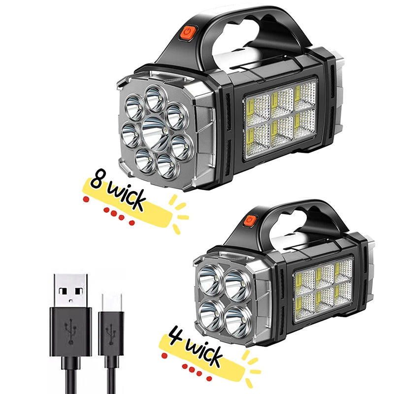 torche rechargeable led camping extérieure projecteur batterie externe solar usb portable 25w 1600lm