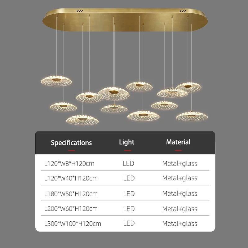 suspension lumineuse contemporaine transparente dorée ajourée salon restaurant led 4000k 3000k 6000k