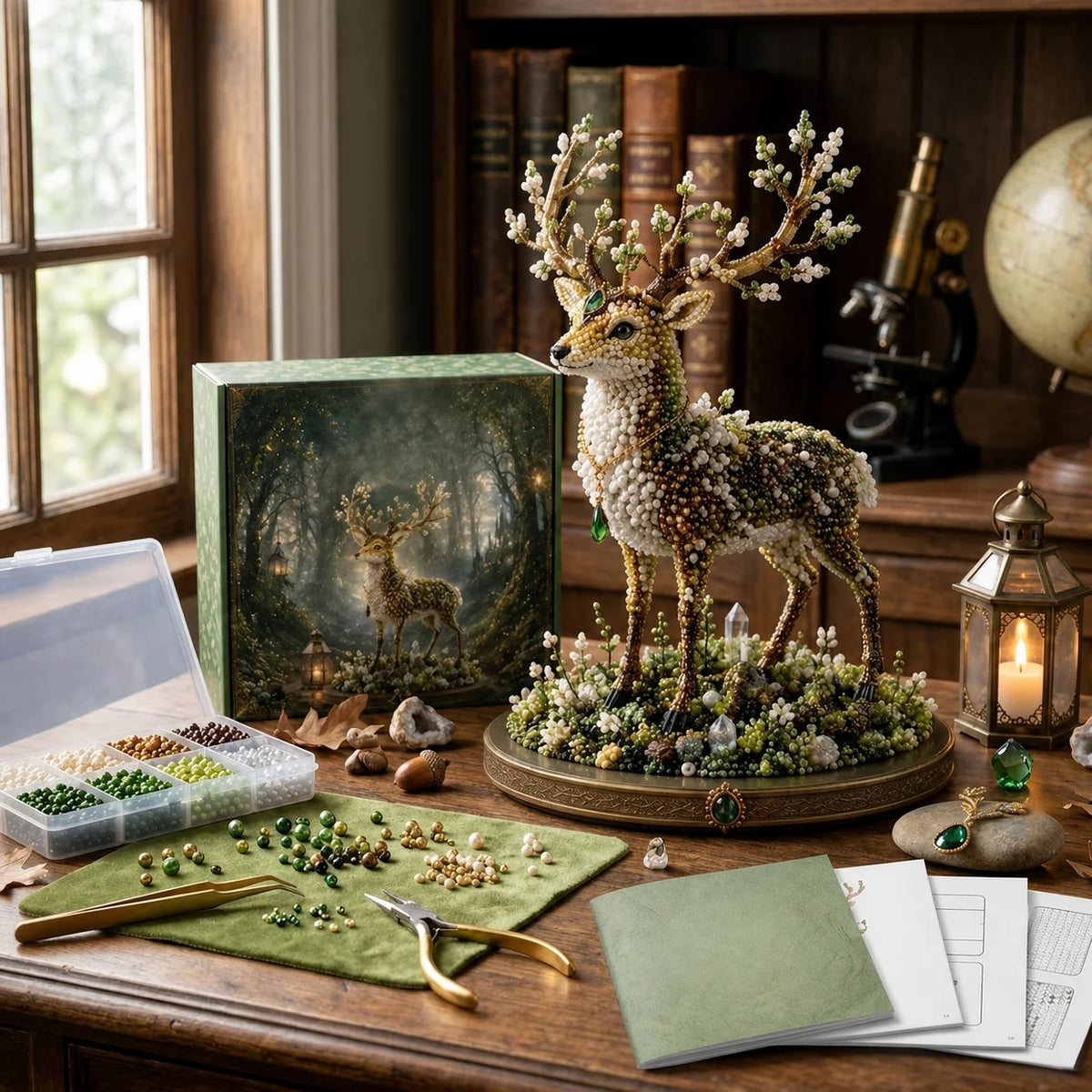 sculptures animaux hibou cerf renard lapin lune papillon cristaux boîtes