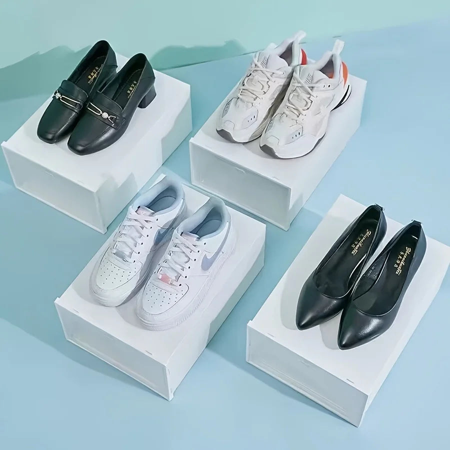 boîtes chaussures transparentes blanc modernes empilables rangement tiroirs anti poussière chambre dortoir