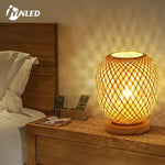 lampe table tissage osier moderne naturel artisanal base plate câble électrique prise
