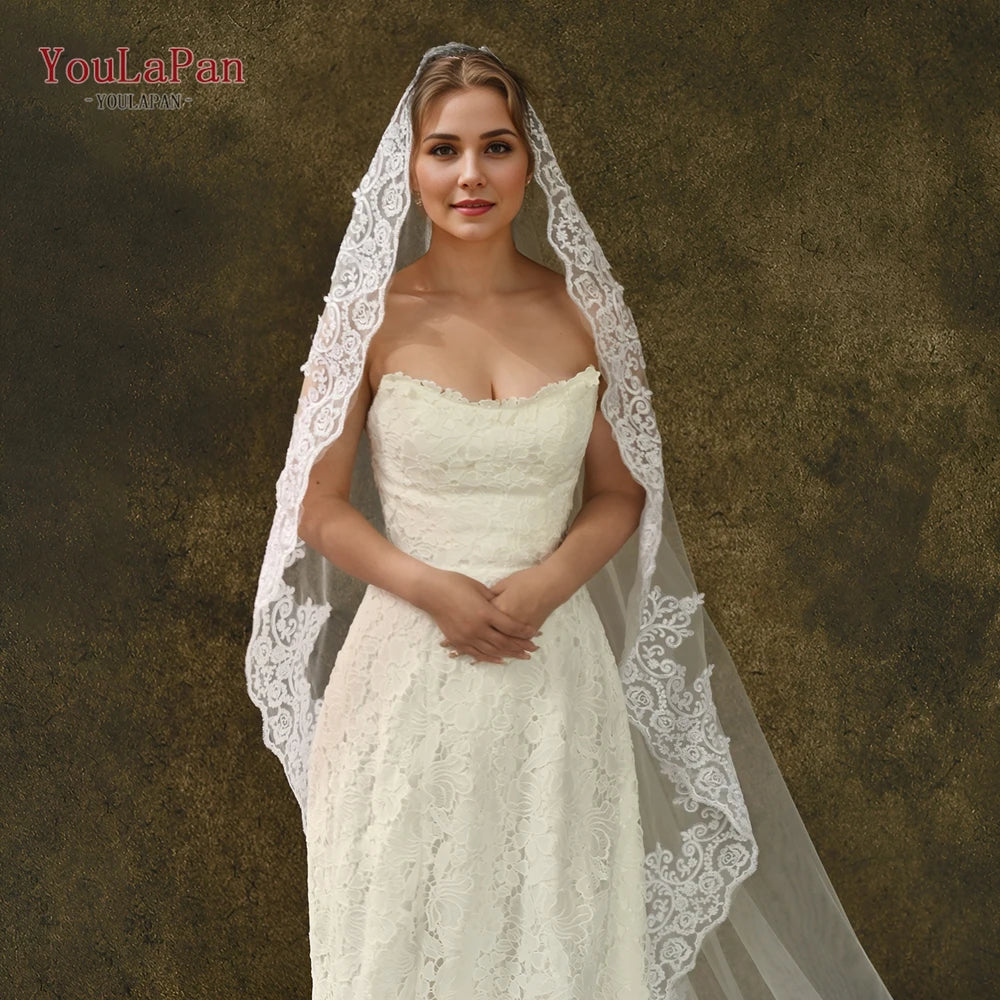 voile mariée blanc dentelle bordure unique classique femme mariage élégant monocouche dài luxueux fixe