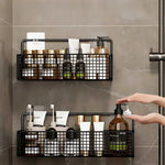 paniers rangement noir maille métallique moderne sans percer salle bain cuisine