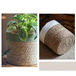 panier tissé main fibre naturelle vert clair beige rustique réutilisable respectueux environnement pliable rangement