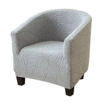 housse fauteuil moderne feuilles stylisées beige gris bleu clair polyestère lavable machine Jacquard fixations
