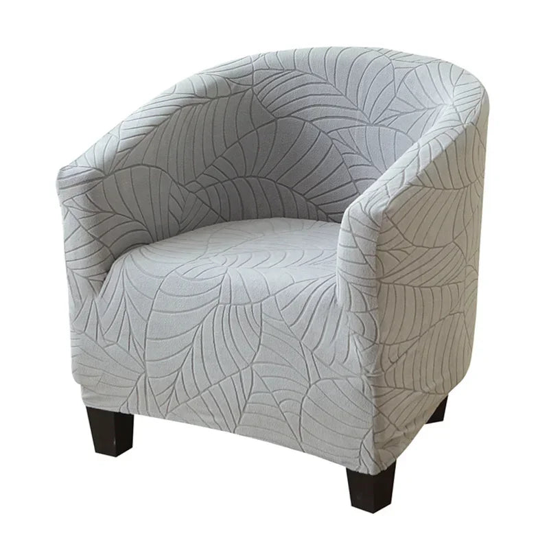 housse fauteuil moderne feuilles stylisées beige gris bleu clair polyestère lavable machine Jacquard fixations