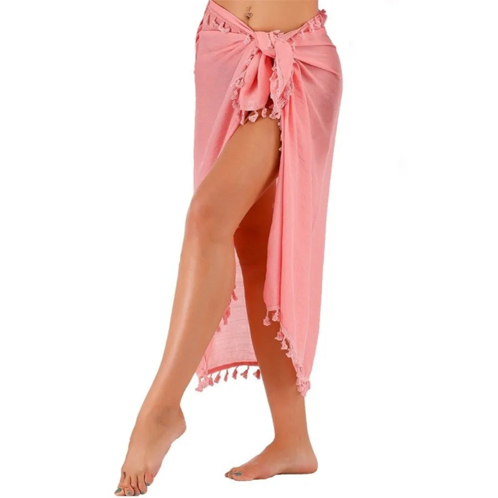 sarong plage rose clair noir vert polyester moderne franges décontracté