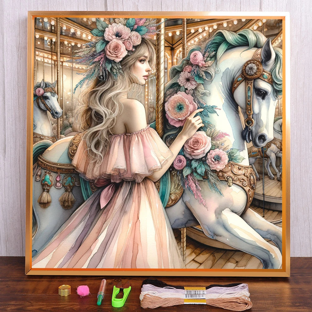 kit broderie point croix fille fleurs moderne tableaux artistes matériaux coton aiguille guide