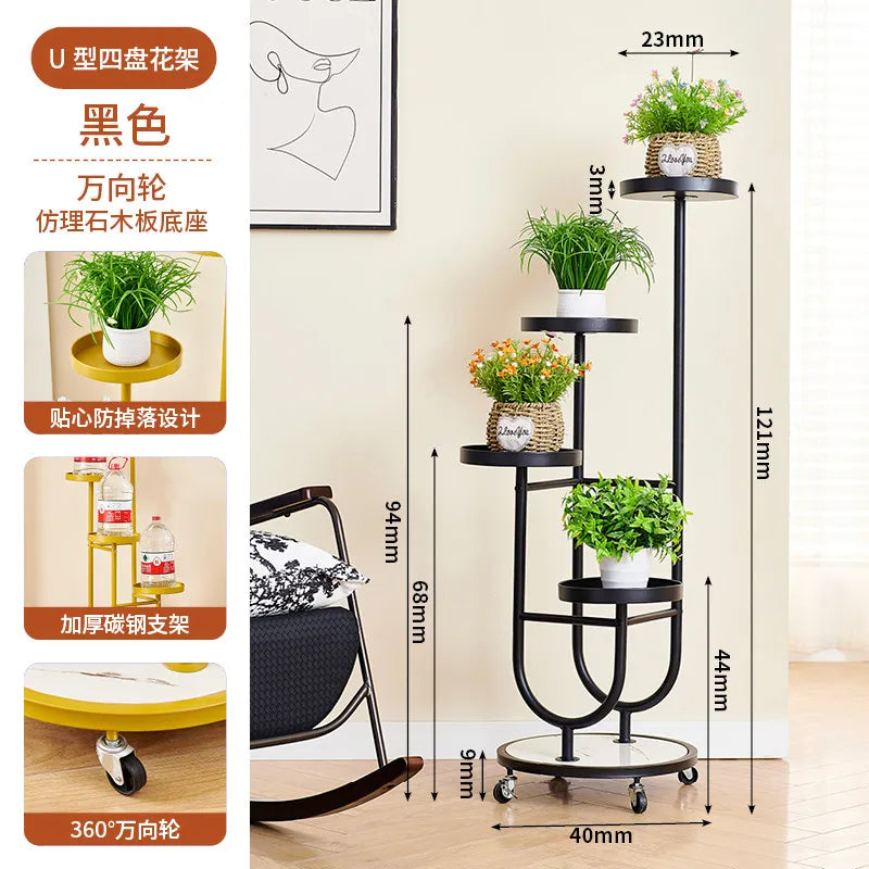 étagère plantes moderne métal noir jaune roulettes intérieur extérieur décoration jardin mid century
