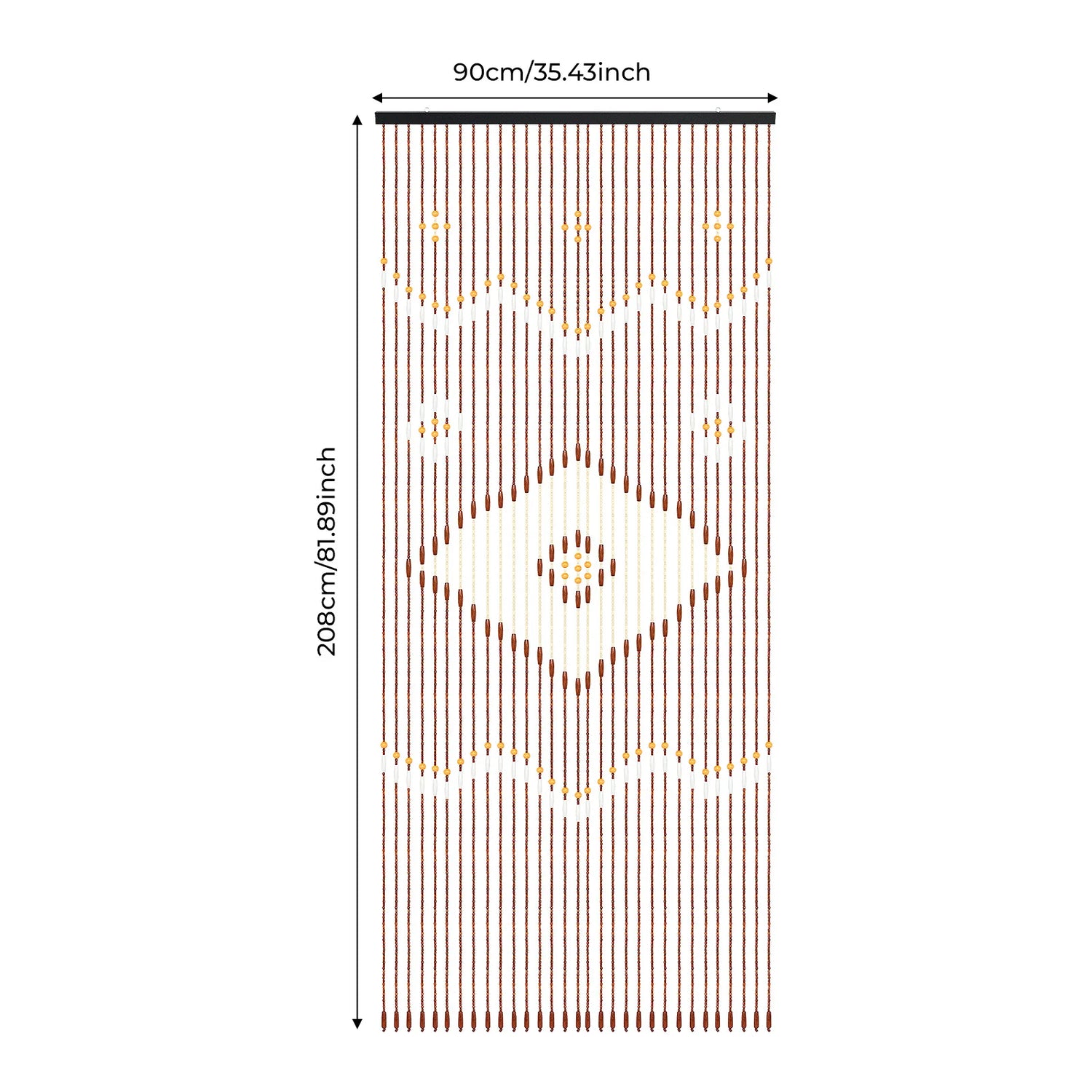 Détail des perles en bois et bambou du rideau de décoration