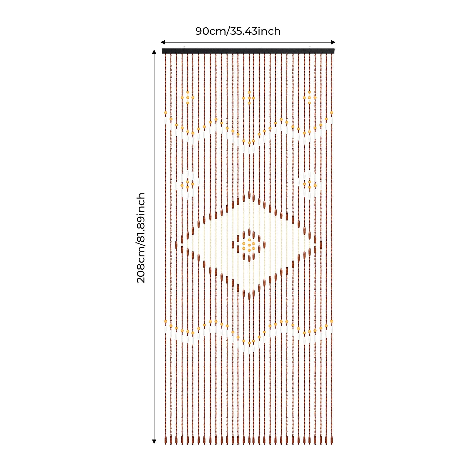 Détail des perles en bois et bambou du rideau de décoration