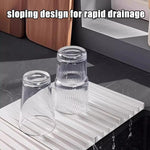 tapis drainage pliable gris rayures horizontales moderne vaisselle séchage antidérapant transparent assiettes cuillères fourchettes