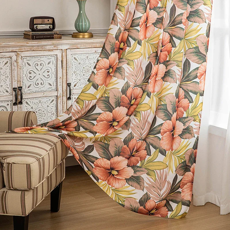 rideau moderne semi transparent motif fleurs multicolore salon chambre maison