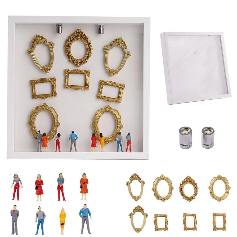 cadre photo mural classique ornementé adhésif figurines céramique fleurs artificielles photos doré blanc rouge