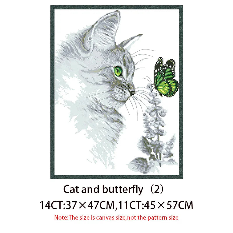toile broder animal chat papillon 14ct coton blanc fils aiguille instructions decoration interieur