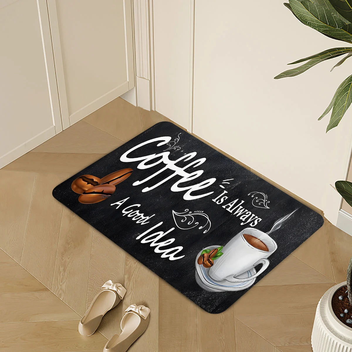 tapis sol moderne noir coffee time fleurs intérieur salon décoration chambre bainextérieur