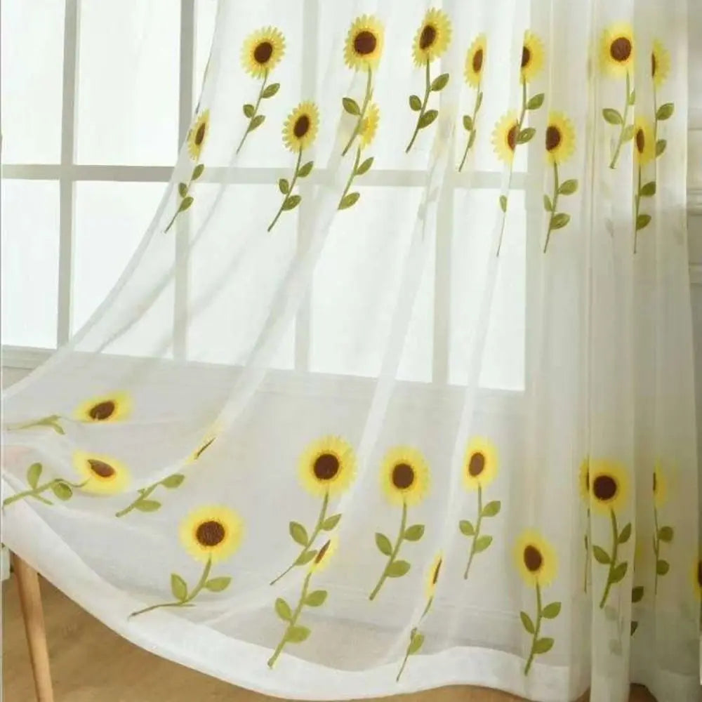 rideaux transparents fleurs tournesols pastoral tringle rideau dimensions 250cm 100cm