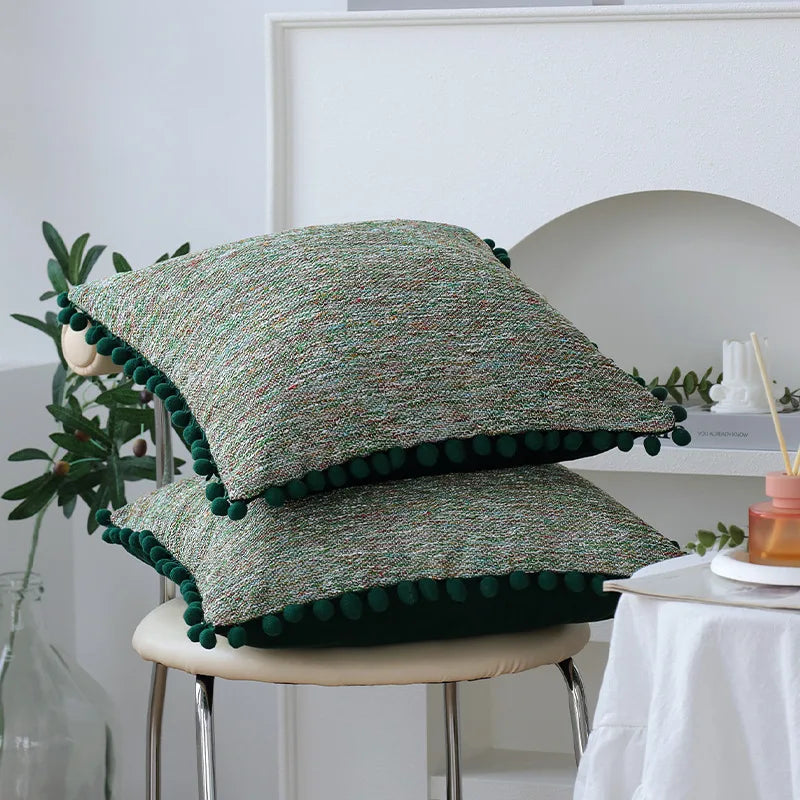 housses coussins décoratifs nordique moderne 100 polyester géométrique pompons verts adhésifs 45x45cm 30x50cm