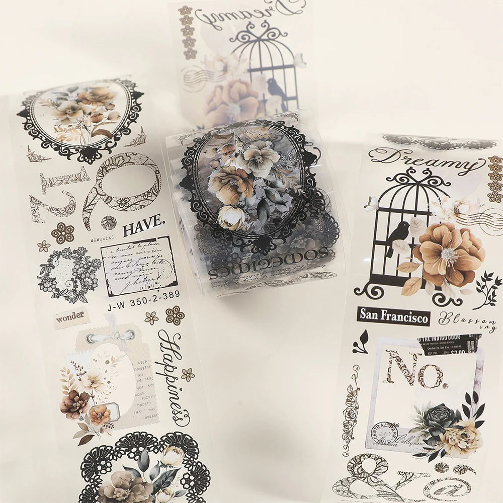 rubans autocollants fleurs lettres dentelle vintage scrapbooking deco agenda junk journal blanc noir beige