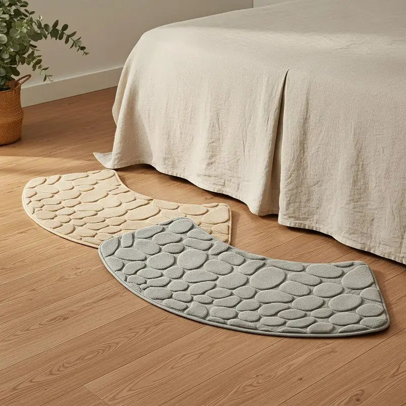 tapis bain moderne antidérapant texture cailloux beige gris bleu marine absorbant salon entrée sol