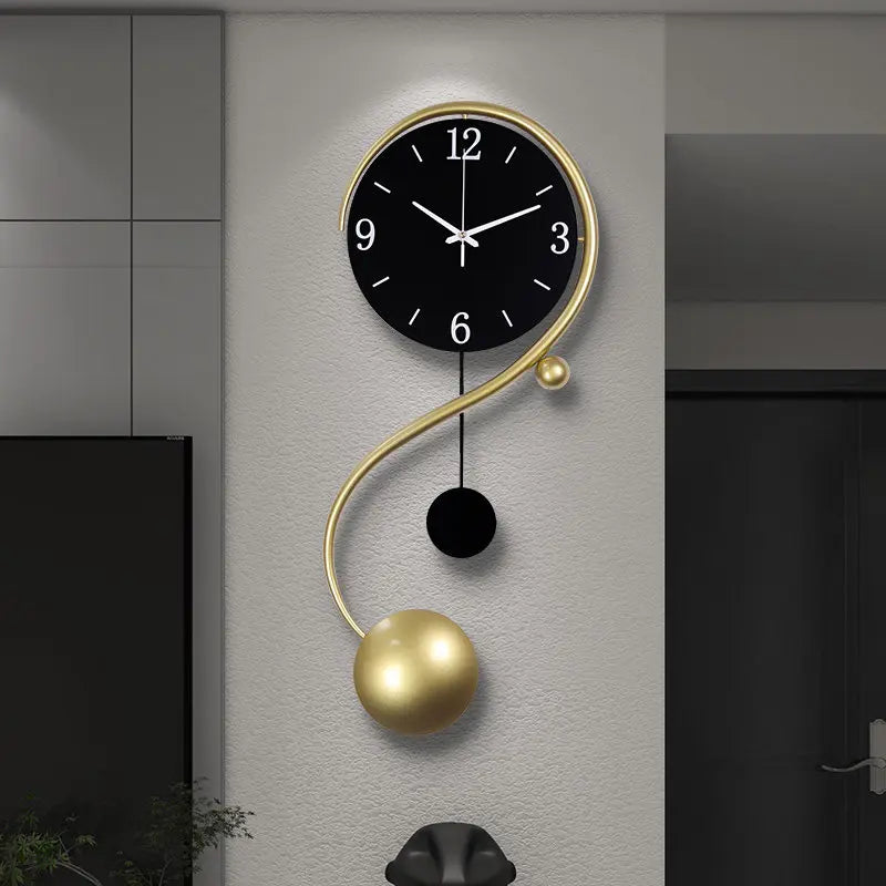 horloge murale moderne noire dorée scénique aiguille transparente 31x71cm