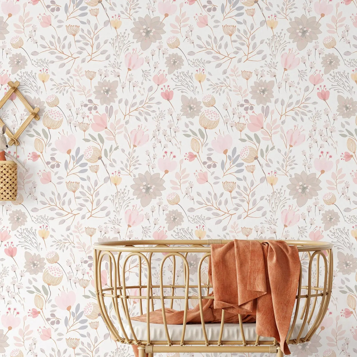 papier peint fleurs modernes autocollant chambre enfant rose blanc floral résistant humidité