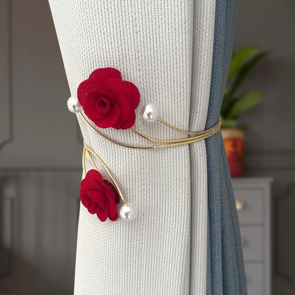 accessoires fenêtre rideau clips roses tissu moderne élégant off white rouge doré