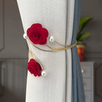 accessoires fenêtre rideau clips roses tissu moderne élégant off white rouge doré
