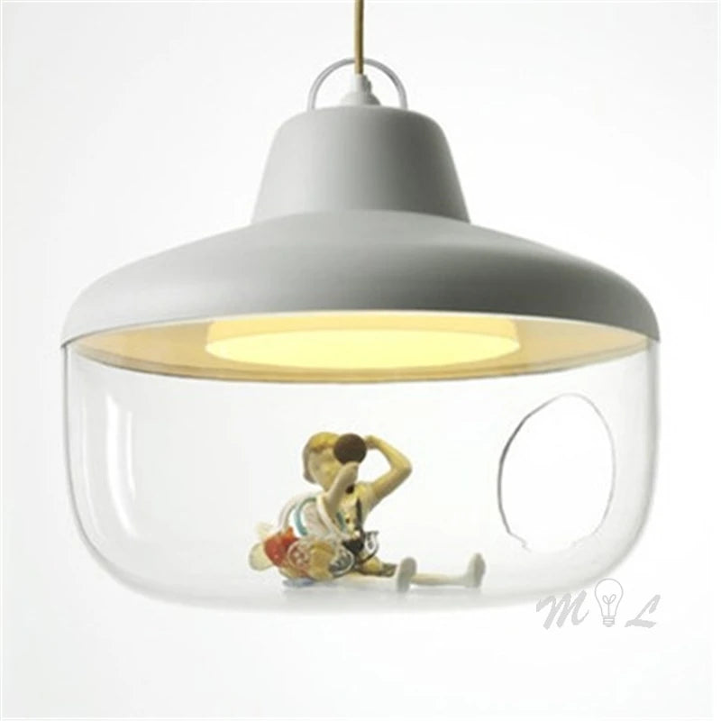pendants led suspension chambre salon original oiseaux enfants dinosaures abatjour transparent Blanc
