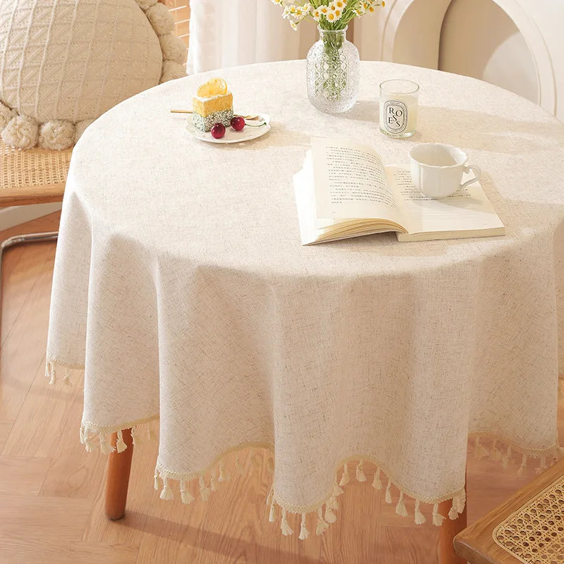nappe table beige clair tassellettes classique rustique réutilisable machine festive