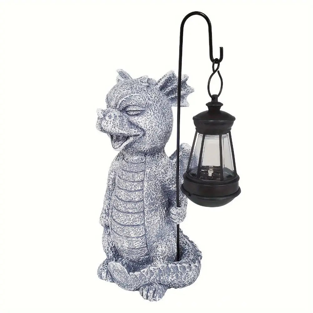 statue dragon gris doré texture granulée lanterne suspendue tringle métallique fantaisie statuaire opacité