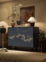 meuble salon quatre portes artisanal bois rouge jaune noir bleu