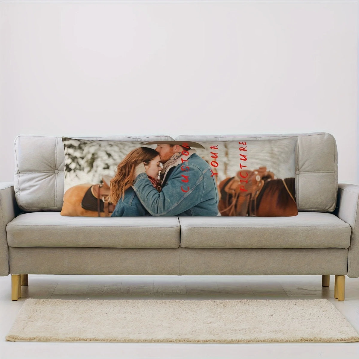 coussin long personnalisable photo personnelle moderne blanc bleu marron beigeversible 50x137cm 50x75cm 50x92cm