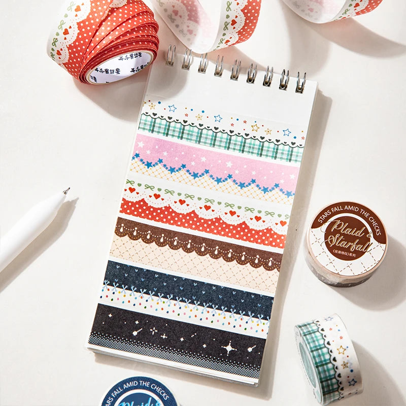 rubans décoratifs vichy pois étoiles orange vert noir beige rose blanc adhésifs mignons scrapbooking
