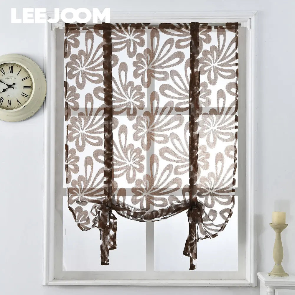rideaux fleuris polyester translucides bohème fenêtre extérieure facile moderne blanc marron bleuclair decoration interieur
