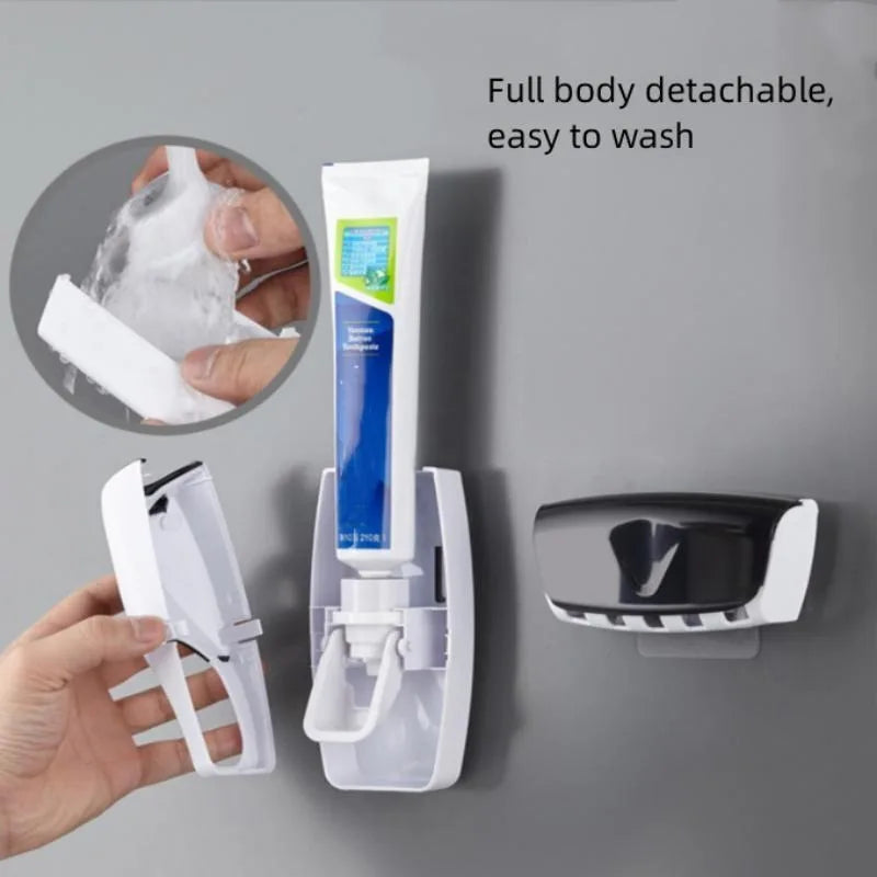 distributeur dentifrice mural moderne adhésif blanc noir brosse dents tube mat