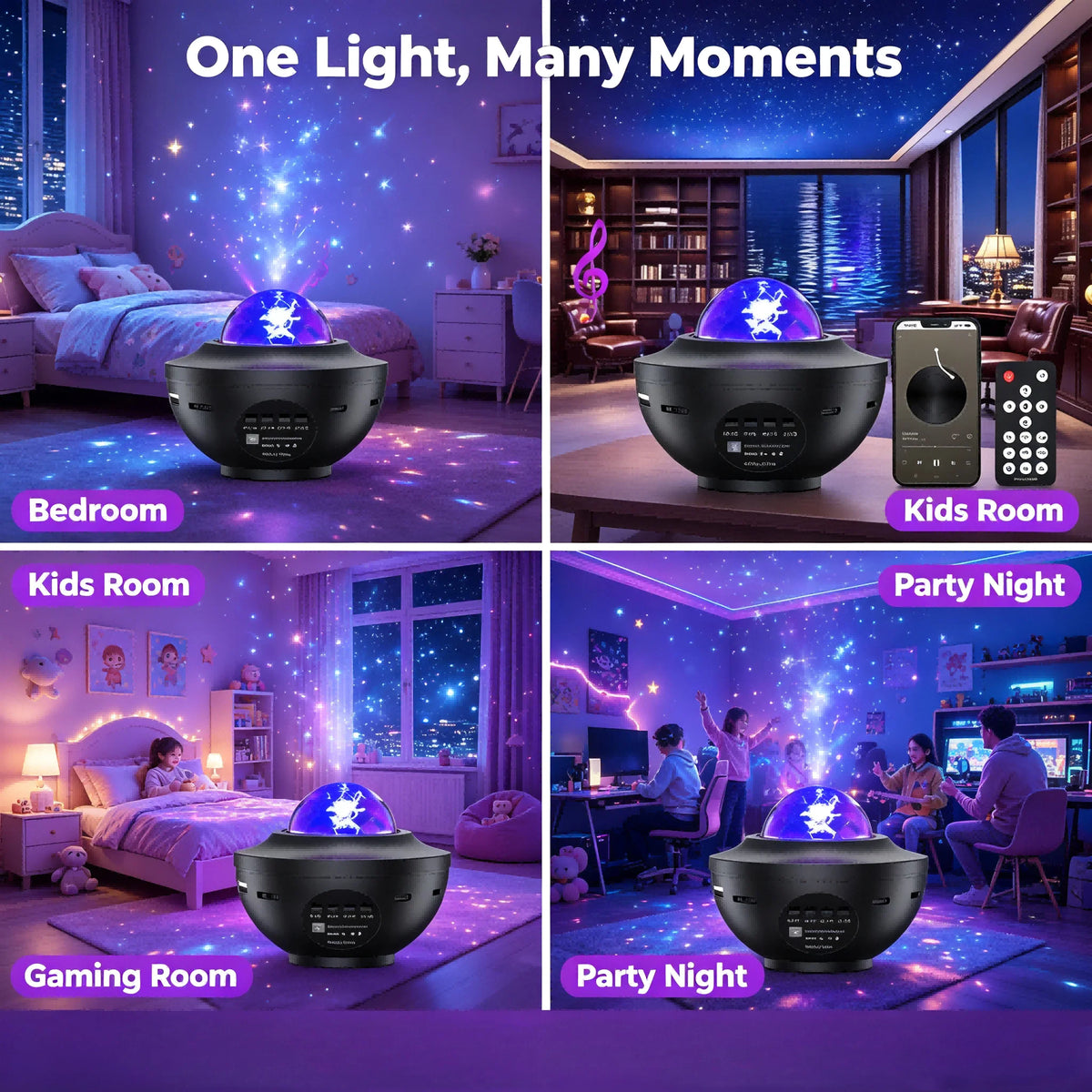 projecteur d'étoiles bluetooth télécommande veilleuse led nuit ambiance chambre transparent moderne