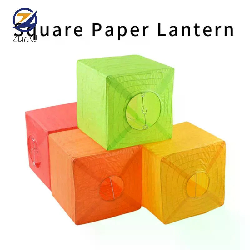 lanternes carrées papier texturé vert orange rouge blanc simples décoratives suspension fêtes mariage