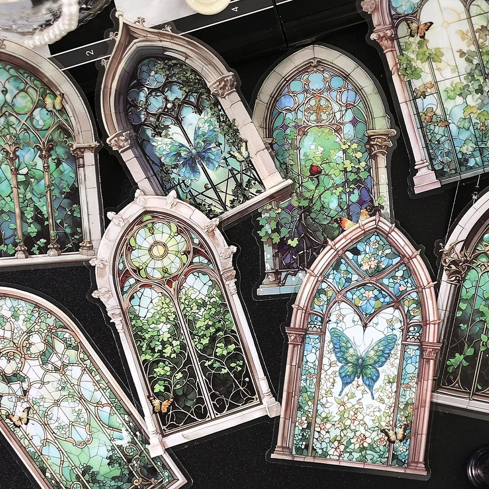 autocollants cartes postales vitraux gothiques motifs floraux animaux religieux art nouveau diy bricolage scrapbooking