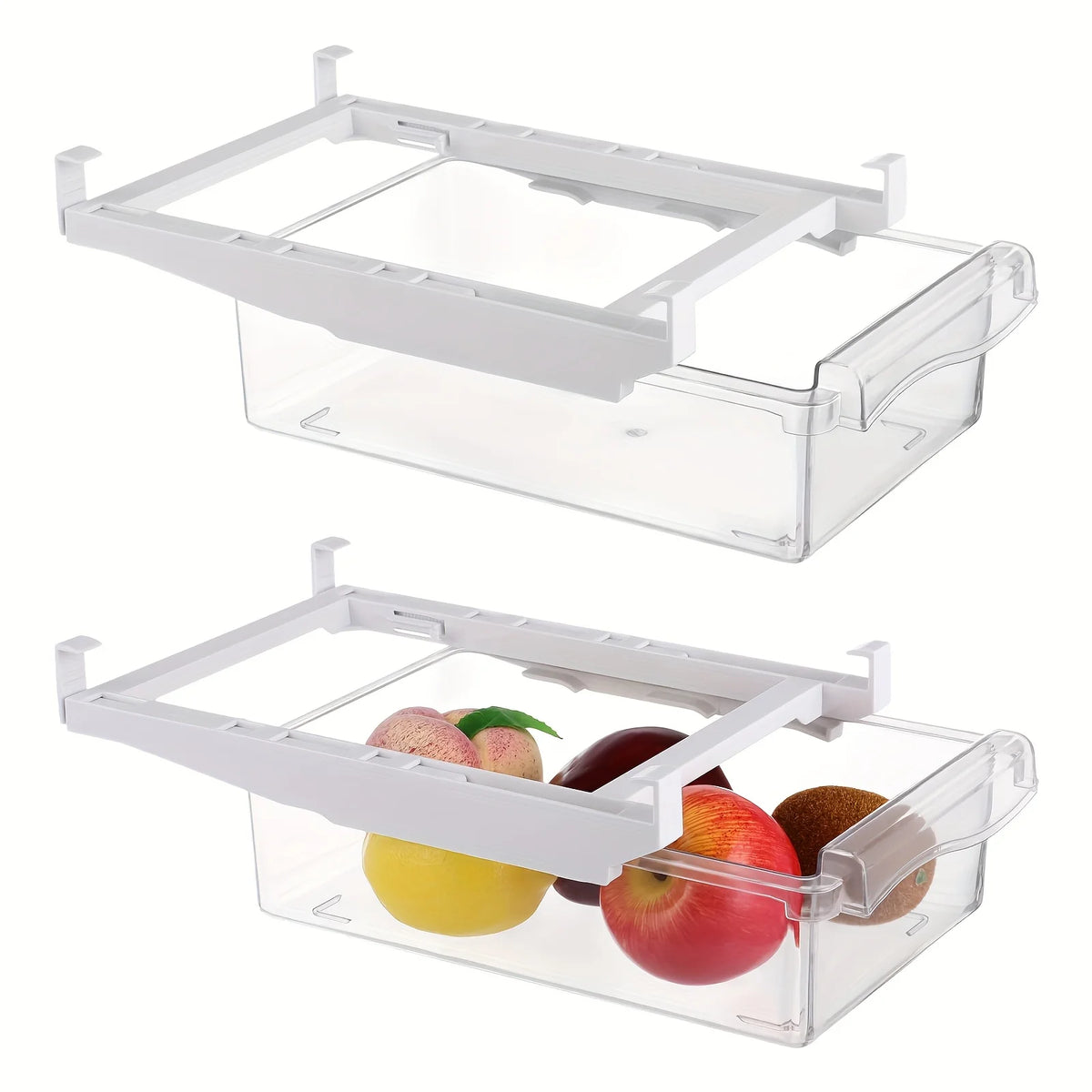 organisateur tiroir réfrigérateur transparent pliable poignée traction bords sécurisés bayonnet ajustable usage multiple moderne