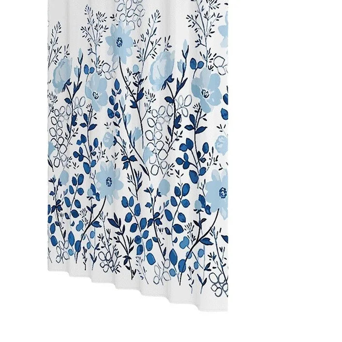 rideau douche peva fleurs stylisées blanc bleu moderne opacité 120cm 150cm 180cm 200cm 240cm