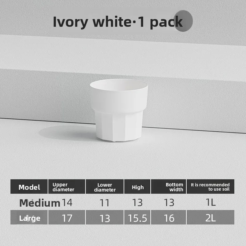 pots fleurs plastique blanc rose vert facettés moderne minimaliste support plateau