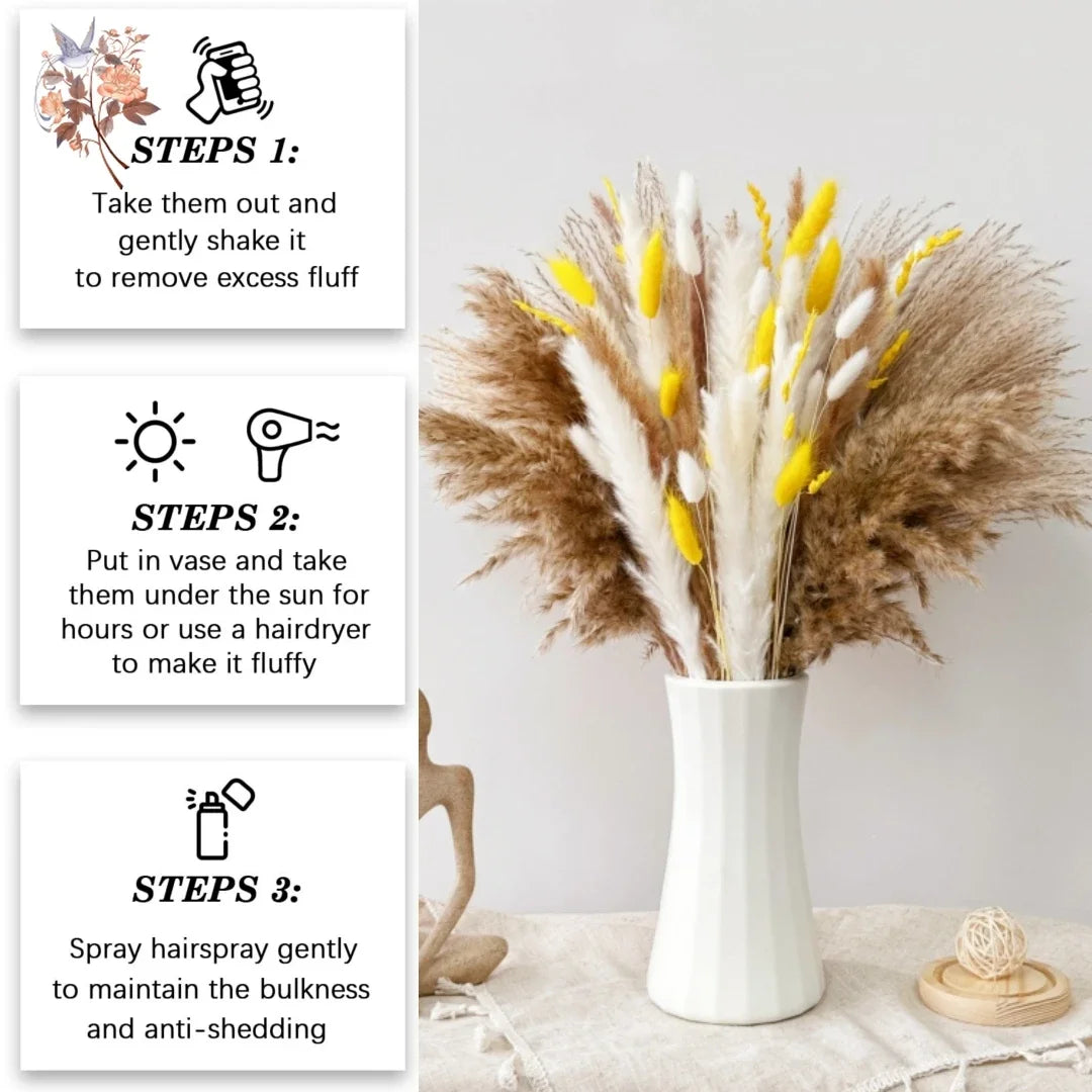 décoration maison bouquet fleurs séchées pampas bunny tail naturel rustique anniversaire mariage